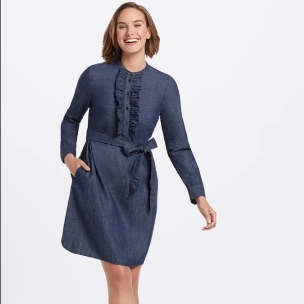 Draper James Chambray Ruffle Placket Shift Dress - image 1
